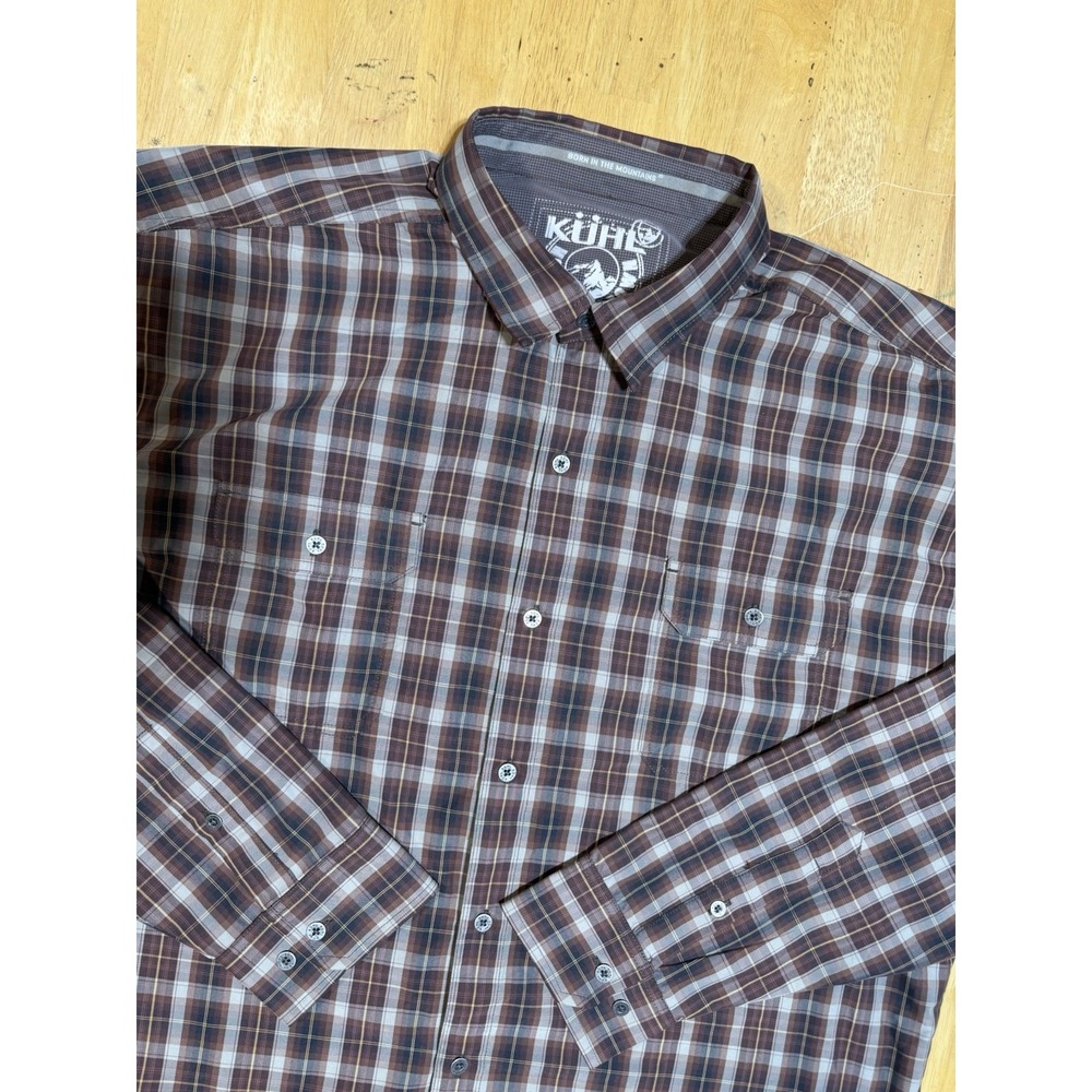 Kuhl Eluxor Plaid Shirt Mens XXL Brown Long Sleeve Outdoor Button Up